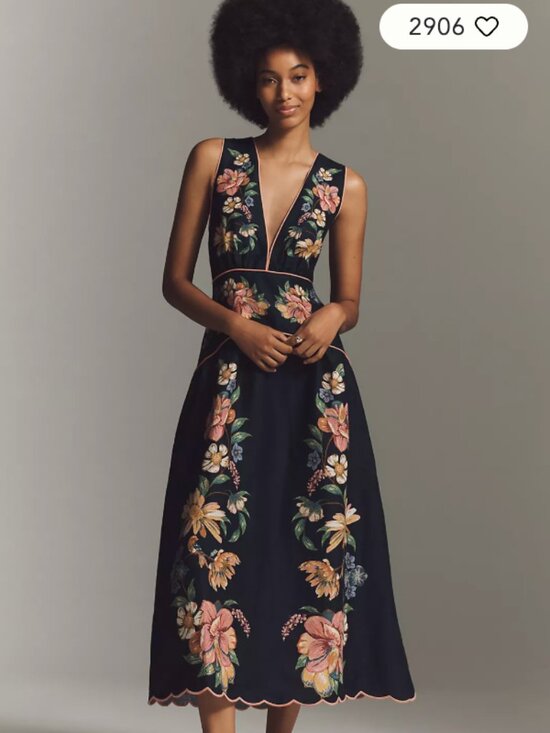 FARM Rio Dresses & Skirts - FARM Rio Maira Floral Linen Midi Dress Dark Blue V-Neck Sleeveless Size XS